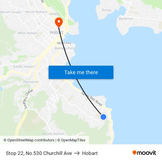 Stop 22, No.530 Churchill Ave to Hobart map