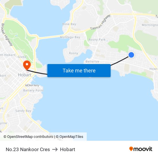 No.23 Nankoor Cres to Hobart map