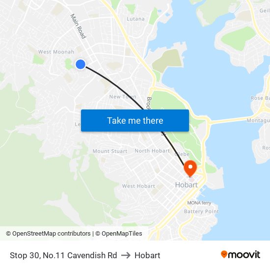 Stop 30, No.11 Cavendish Rd to Hobart map