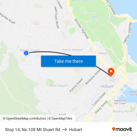 Stop 14, No.108 Mt Stuart Rd to Hobart map