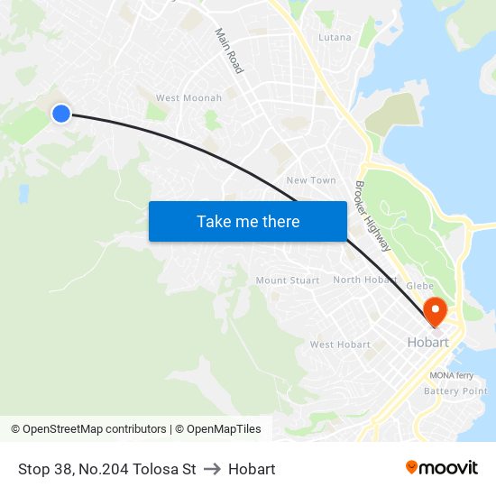 Stop 38, No.204 Tolosa St to Hobart map