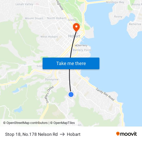 Stop 18, No.178 Nelson Rd to Hobart map