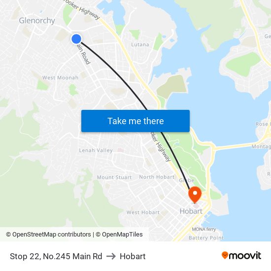 Stop 22, No.245 Main Rd to Hobart map
