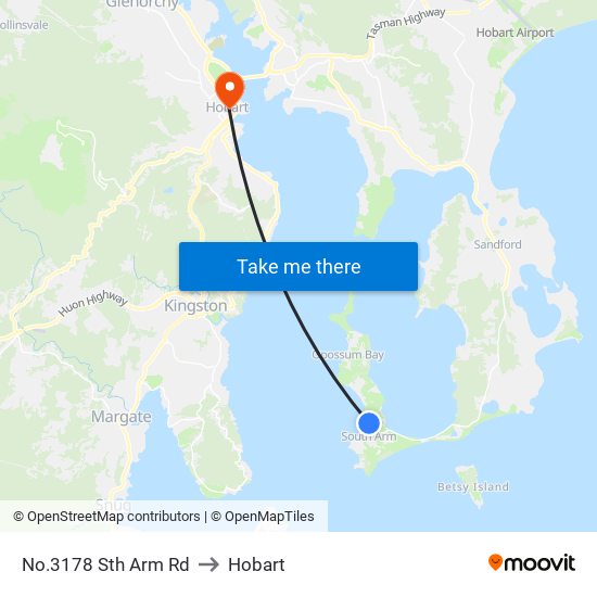 No.3178 Sth Arm Rd to Hobart map