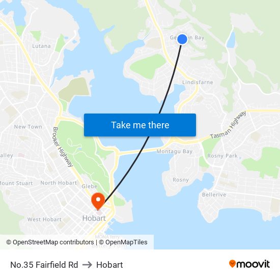 No.35 Fairfield Rd to Hobart map