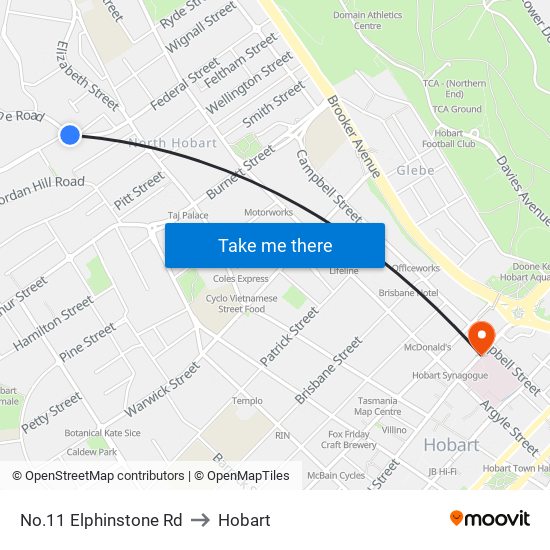 No.11 Elphinstone Rd to Hobart map