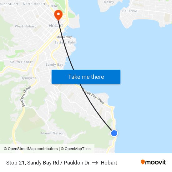 Stop 21, Sandy Bay Rd / Pauldon Dr to Hobart map