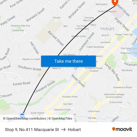 Stop 9, No.411 Macquarie St to Hobart map