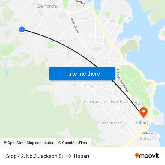 Stop 42, No.3 Jackson St to Hobart map