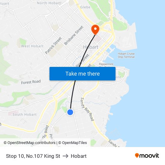Stop 10, No.107 King St to Hobart map