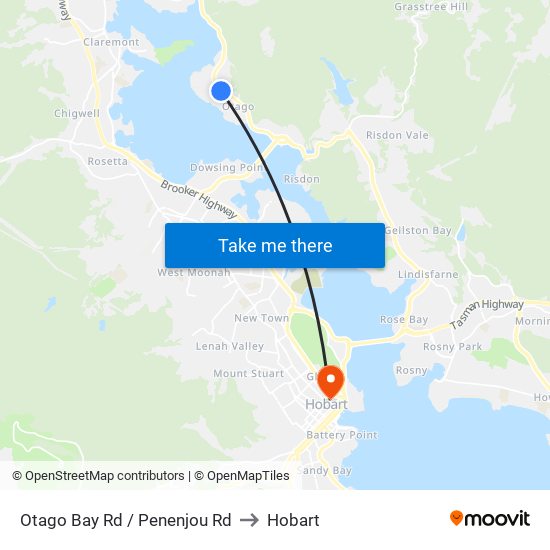 Otago Bay Rd / Penenjou Rd to Hobart map