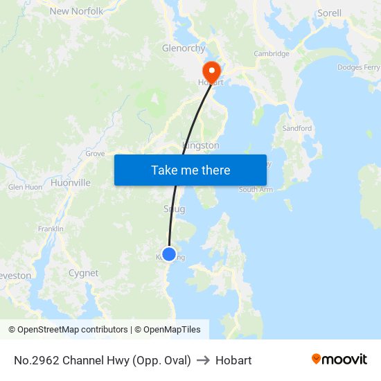 No.2962 Channel Hwy (Opp. Oval) to Hobart map