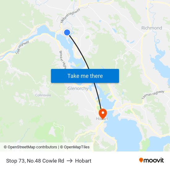 Stop 73, No.48 Cowle Rd to Hobart map