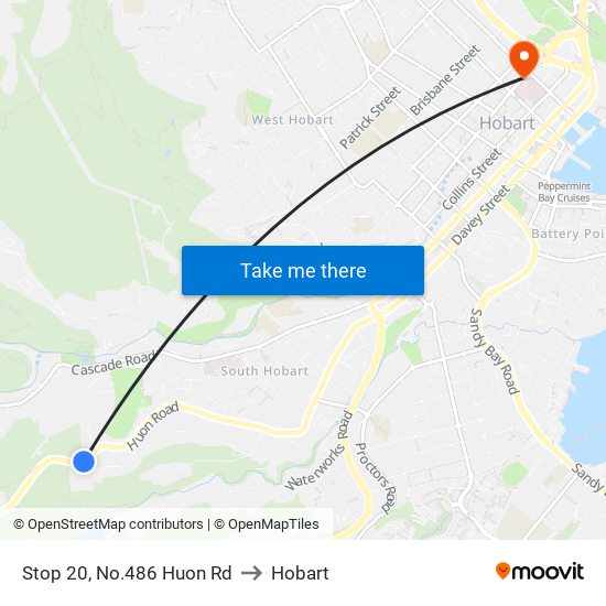 Stop 20, No.486 Huon Rd to Hobart map