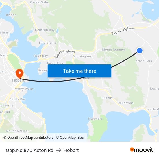 Opp.No.870 Acton Rd to Hobart map