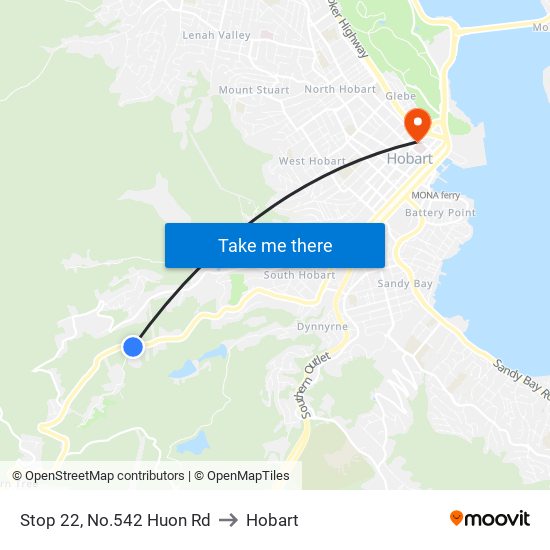 Stop 22, No.542 Huon Rd to Hobart map