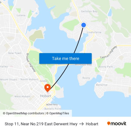 Stop 11, Near No.219 East Derwent Hwy to Hobart map