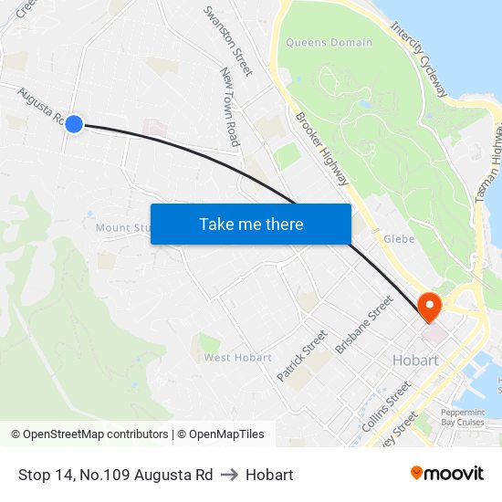 Stop 14, No.109 Augusta Rd to Hobart map