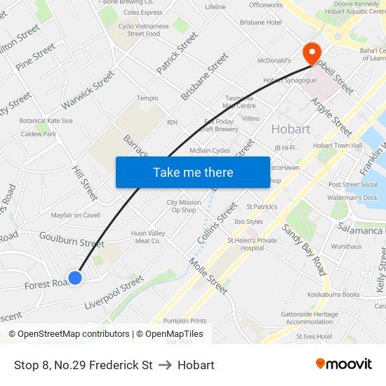 Stop 8, No.29 Frederick St to Hobart map