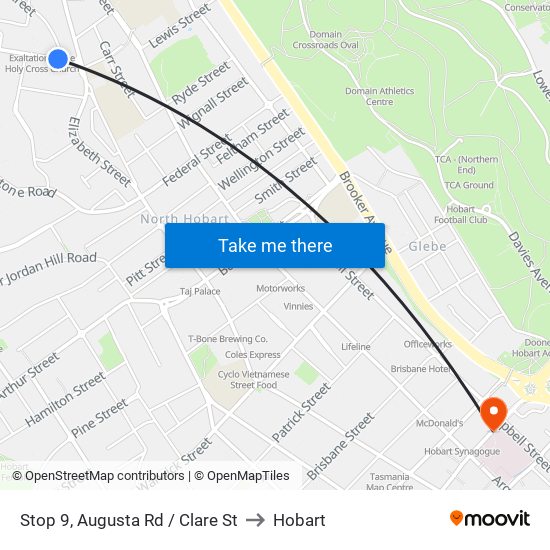 Stop 9, Augusta Rd / Clare St to Hobart map