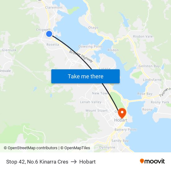 Stop 42, No.6 Kinarra Cres to Hobart map