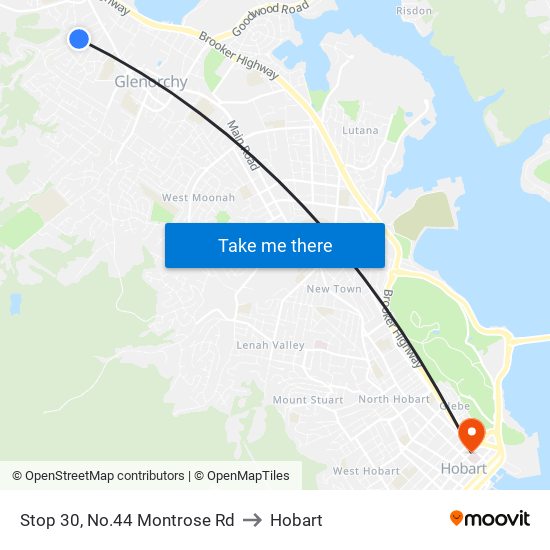 Stop 30, No.44 Montrose Rd to Hobart map