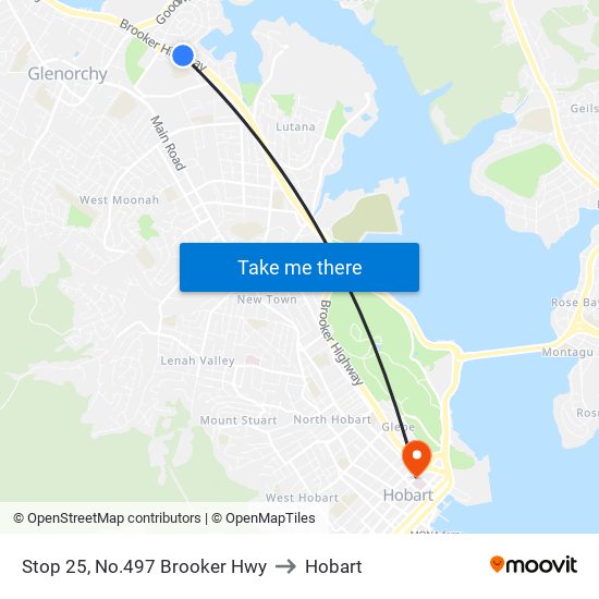 Stop 25, No.497 Brooker Hwy to Hobart map
