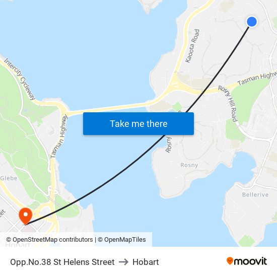 Opp.No.38 St Helens Street to Hobart map