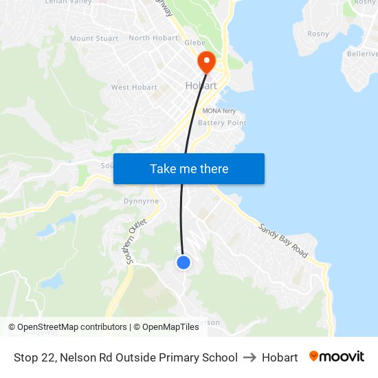 Stop 22, Nelson Rd Outside Primary School to Hobart map