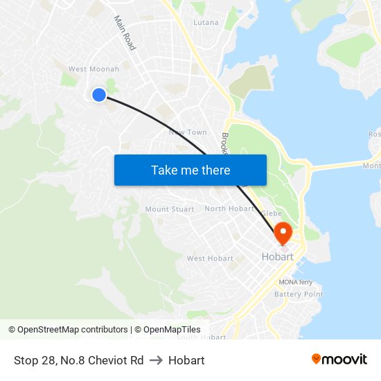 Stop 28, No.8 Cheviot Rd to Hobart map