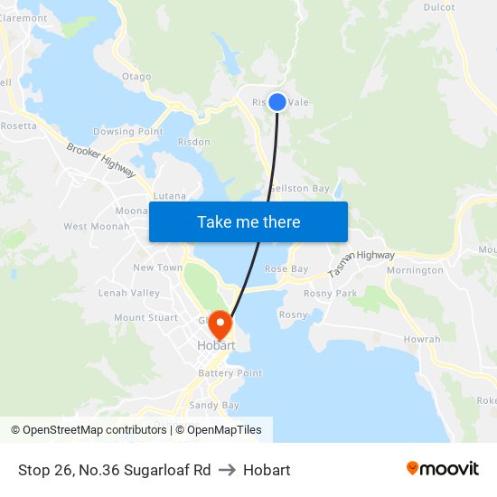 Stop 26, No.36 Sugarloaf Rd to Hobart map