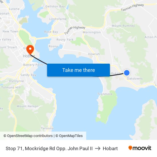 Stop 71, Mockridge Rd Opp. John Paul II to Hobart map