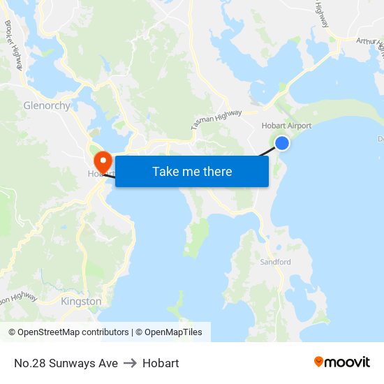 No.28 Sunways Ave to Hobart map