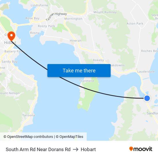 South Arm Rd Near Dorans Rd to Hobart map