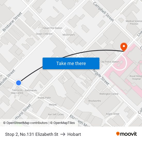 Stop 2, No.131 Elizabeth St to Hobart map