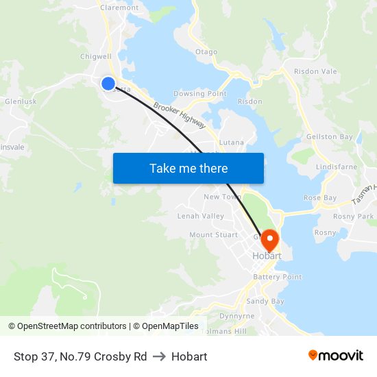 Stop 37, No.79 Crosby Rd to Hobart map