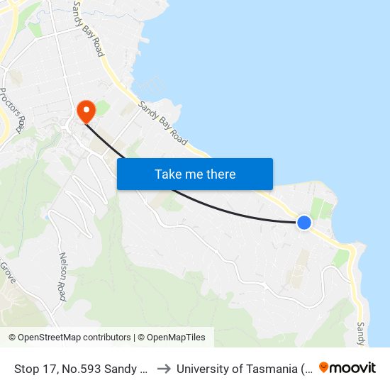 Stop 17, No.593 Sandy Bay Rd to University of Tasmania (UTAS) map