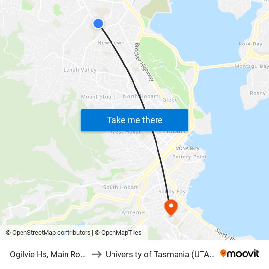 Ogilvie Hs, Main Road to University of Tasmania (UTAS) map