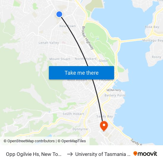 Opp Ogilvie Hs, New Town Road to University of Tasmania (UTAS) map