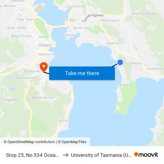 Stop 25, No.534 Oceana Dr to University of Tasmania (UTAS) map