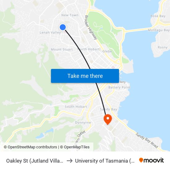 Oakley St (Jutland Village) In to University of Tasmania (UTAS) map