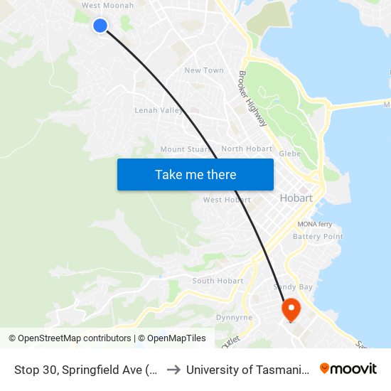 Stop 30, Springfield Ave (Circle Pk) to University of Tasmania (UTAS) map