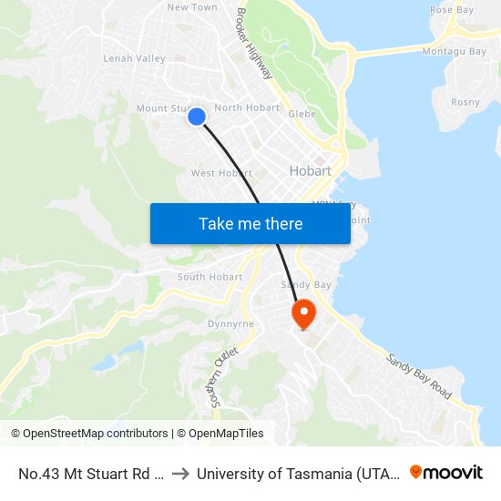 No.43 Mt Stuart Rd In to University of Tasmania (UTAS) map