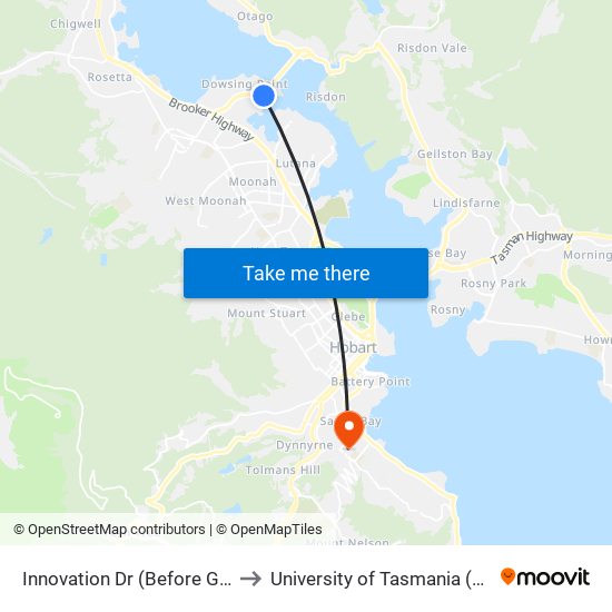 Innovation Dr (Before Gates) to University of Tasmania (UTAS) map