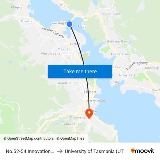 No.52-54 Innovation Dr to University of Tasmania (UTAS) map