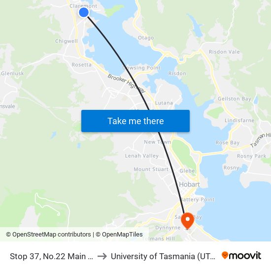 Stop 37, No.22 Main Rd to University of Tasmania (UTAS) map