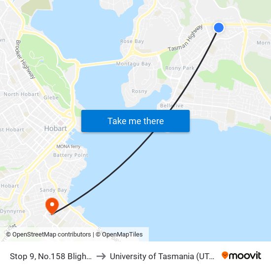 Stop 9, No.158 Bligh St to University of Tasmania (UTAS) map