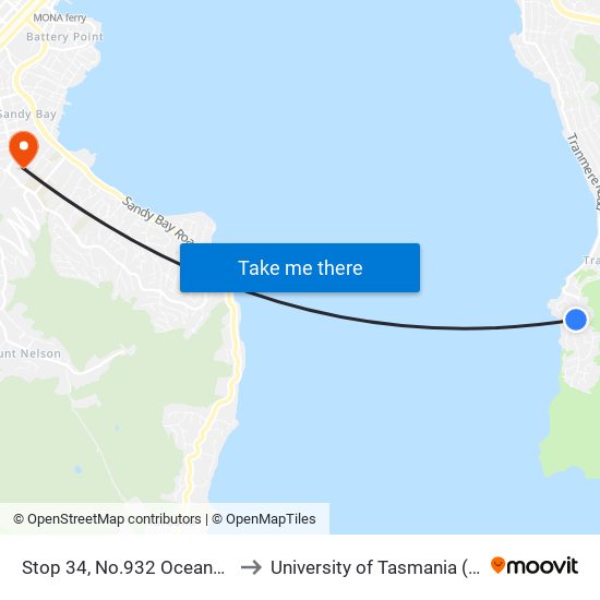 Stop 34, No.932 Oceana Drive to University of Tasmania (UTAS) map