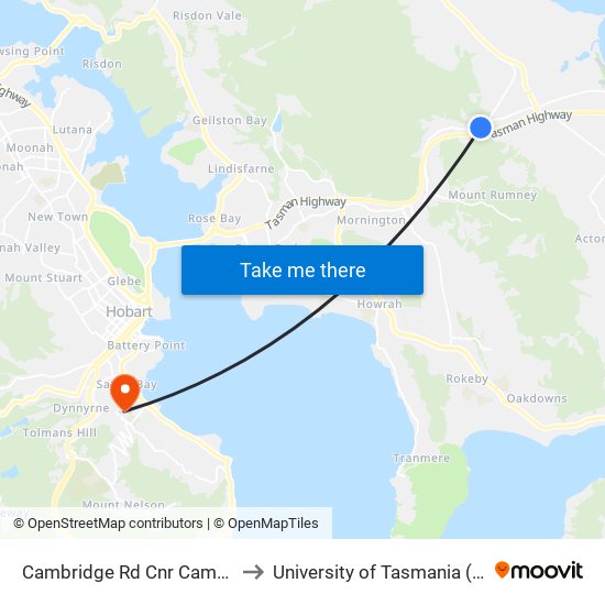 Cambridge Rd Cnr Camrise Dr to University of Tasmania (UTAS) map