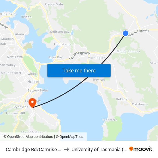 Cambridge Rd/Camrise Dr Out to University of Tasmania (UTAS) map